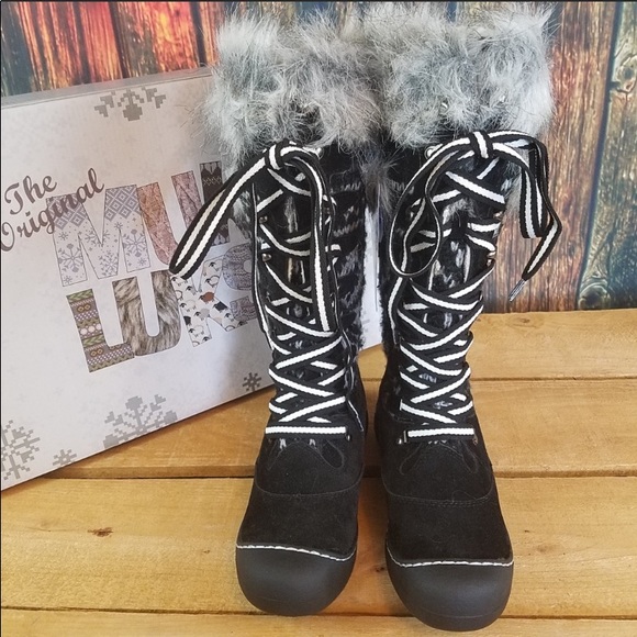 Muk Luks Shoes | Muk Luks Gwen Suede Faux Fur Waterproof Snow Boots | Color: Black/White | Size: 8 | Shannamarks's Closet